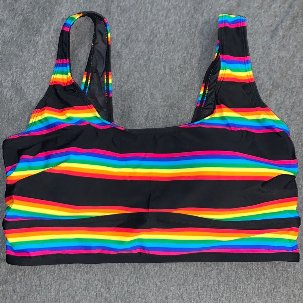 Rainbow striped bikini top